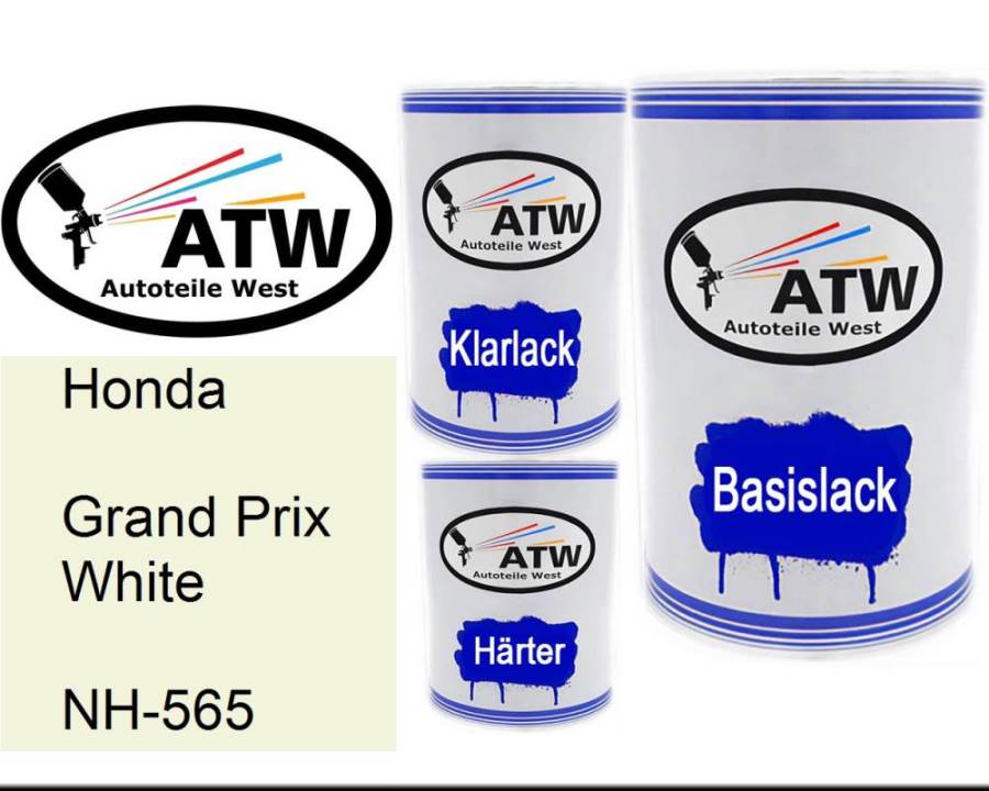 Honda, Grand Prix White, NH-565: 500ml Lackdose + 500ml Klarlack + 250ml Härter - Set, von ATW Autoteile West.